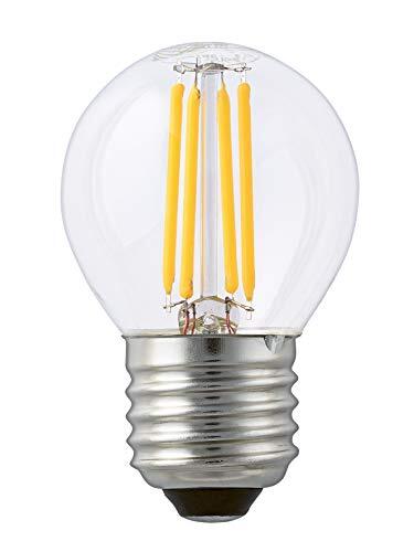 Hellum 209112 LED-filament-druppelvormige gloeilamp G45, E27, 4W, komt overeen met 37 Watt, 420 lumen, helder, A++, warmwit 2700 K, stralingshoek 330 graden, 25000 uur, binnen en buiten