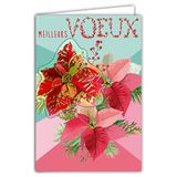 Afie 61-6015 Kaart met envelop en collage in relaf kerstster, goudkleurig, glanzend, wensen voor een goed jaar, toont de beste wensen, boeket van plantaardige bloemen, rode bessen, roze, watergroen
