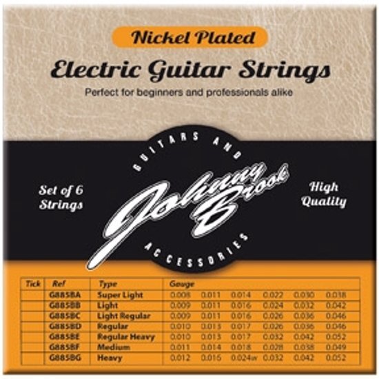 Johnny Brooks Set van 6 Nickel Plated Stalen Elektrische Gitaar Snaren - Gauge Regular