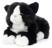 Uni-Toys - Kat zwart-wit, liggend - 20 cm