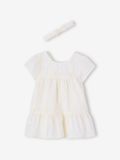 Vertbaudet Feestelijke set met gestreepte jurk met glinsterdraad + bijpassend hoofdband voor baby