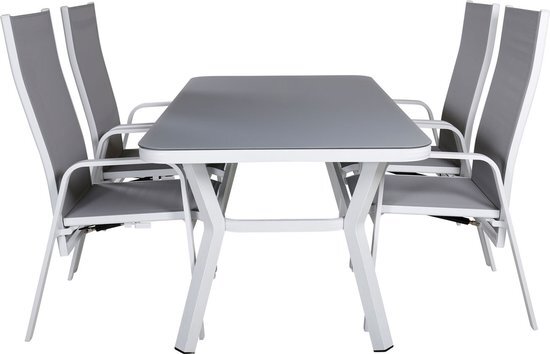 Hioshop Virya tuinmeubelset tafel 90x160cm en 4 stoel Copacabana wit, grijs.
