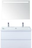 BES LED Vogue Badmeubelset 100 cm - Greeplijst in Kleur - Wit Hoogglans - Keramische Wastafel Wit 2 Kraangaten met Sence Spiegel