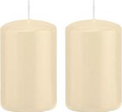 Trend Candles Bougie cylindrique/bougie tronc - 2x - blanc crème - 5 x 8 cm - 18 heures de combustion - avec film ignifuge