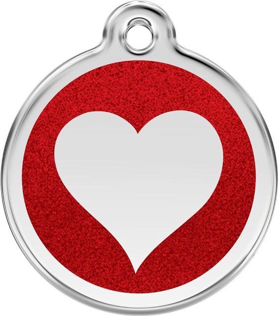 Red Dingo Hondenpenning 38 mm hart glitter rood