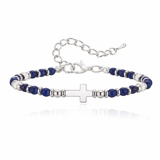 LGT JWLS Stalen Kralenarmband Kruis Lapis Lazuli
