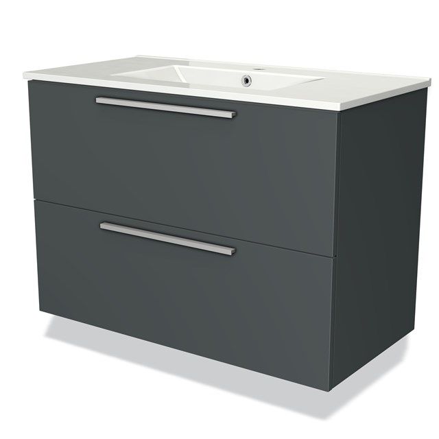 Maxaro Badkamermeubel 90cm Modulo Donkergrijs 2 Lades Vlak Wastafel Keramiek