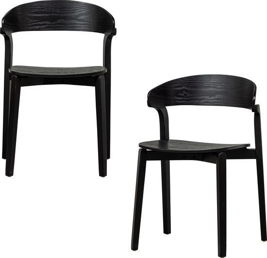 WOOOD Cras Eetkamerstoelen - Hout - Zwart - Set van 2
