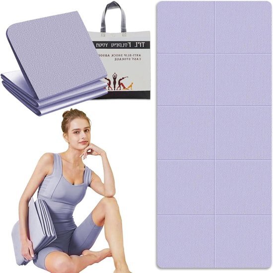 Opvouwbare reisyogamat 183 x 61 cm - Antislip yogamat inclusief tas - 6 mm dikte - Sportmat voor fitness pilates gymnastiek