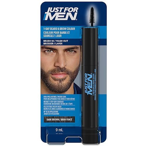 Just for Men Instant reparatie van grijs haar, tijdelijke kleur voor een gedefinieerde en gelijkmatige baard, tot 30 toepassingen, donkerbruin