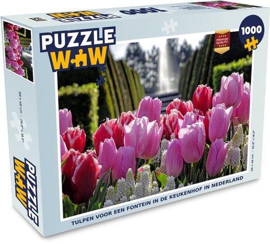 MuchoWow Puzzel Tulpen voor een fontein in de Keukenhof in Nederland - Legpuzzel - Puzzel 1000 stukjes volwassenen - Sinterklaas cadeautjes - Sinterklaas voor grote kinderen