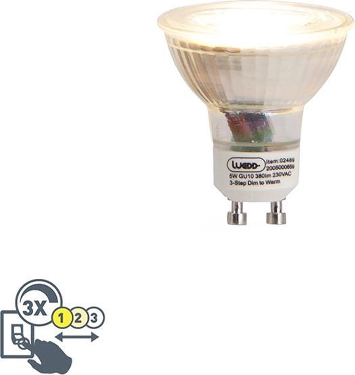 LUEDD GU10 3-staps dim to warm LED lamp 5w 380 lm 2000-2700K