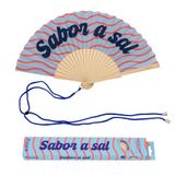 Fisura Houten waaier "Sabor a sal", moderne handwaaier blauw, kleurrijk zomeraccessoire met polsband, origineel cadeau-idee voor de zomer, 42,5 x 23 cm