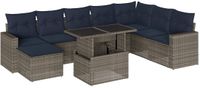 vidaXL 9-delige tuinbankset met kussens, grijs, polyrotan