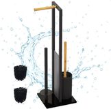 Merkloos Relaxdays Toiletbutler - 65 cm - met reserverolhouder - metaal - bamboe