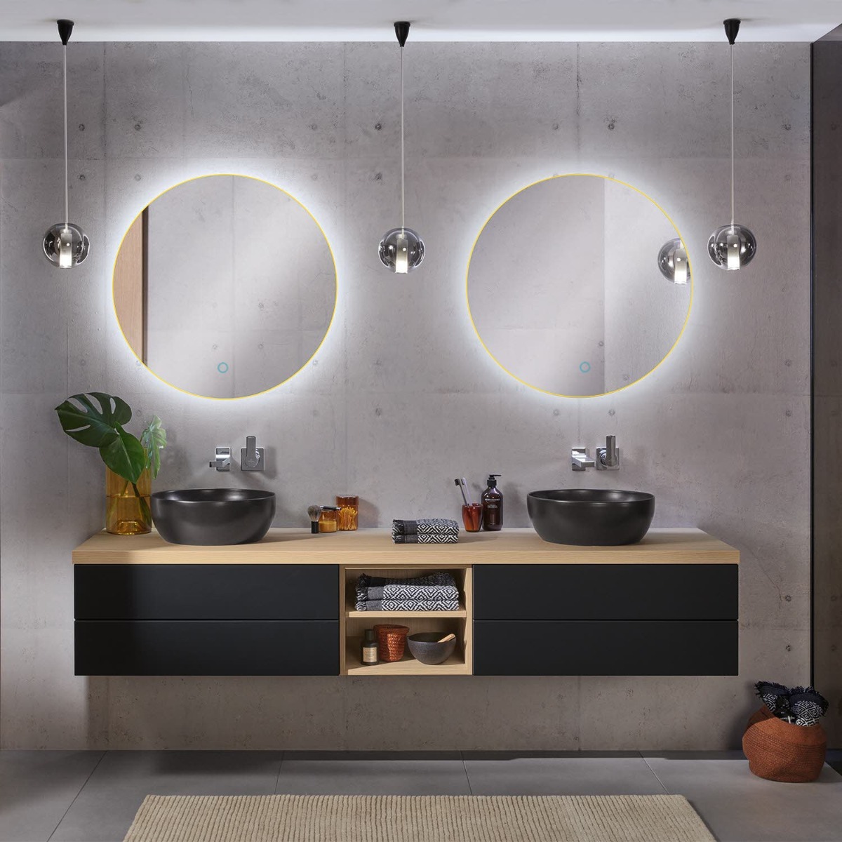 Badkamerplanet Ronde Badkamerspiegel Goud met LED Verlichting met Touch en Dimbaar in 3 Standen 100 cm met Spiegelverwarming