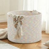 COSYLAND Wasmand van natuurlijk katoen, inklapbaar met handgrepen voor vuile was, wasmand voor badkamer, slaapkamer en kinderkamer, 50 x 50 x 35 cm (snoep)