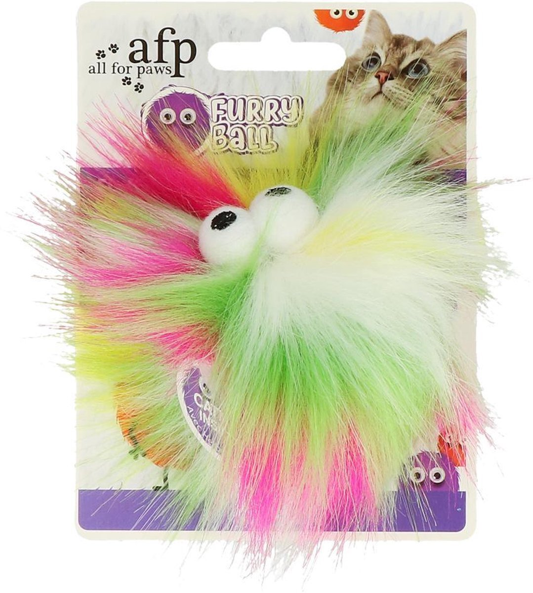AFP Furry Fluffy Ball Yellow Speelgoed voor katten - Kattenspeelgoed - Kattenspeeltjes groen