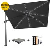 Platinum Challenger T2 glow premium parasol 300x300 cm anthracite faded black avec pied de 90KG et housse