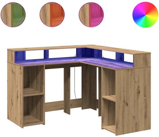 vidaXL Bureau met LED-verlichting 130x130x91 cm Hout Artisanaal Eiken