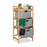 Relaxdays wasmand bamboe, 3 uitneembare vakken, badkamer & slaapkamer, badkamerrek, HBD 96 x 44 x 34.5 cm, naturel/grijs