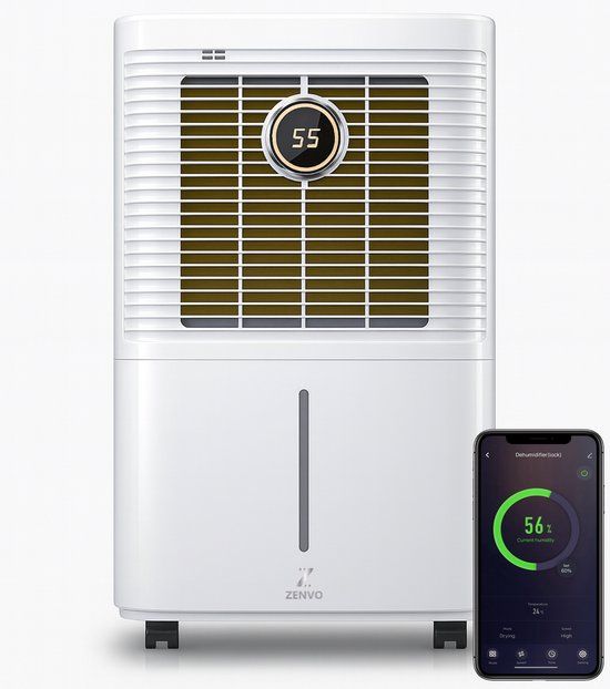 ZENVO Zenvo Luchtontvochtiger Smart/WiFi/App - Ontvochtigt 12L/dag - Dehumidifier met Hygrostaat - Geschikt voor Woonkamer, Slaapkamer, Badkamer, Babykamer