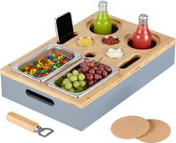 Merkloos Relaxdays couchbar - met dip- en snackschaaltjes - glazenhouder - bamboe - grijs