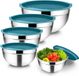Set de cuisine inox 5 pièces bol à mélanger bleu avec couvercle