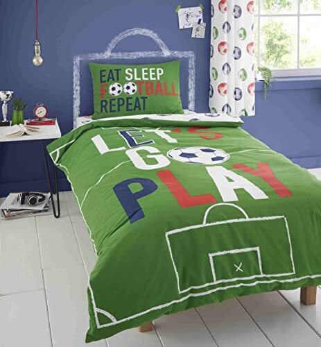 Catherine Lansfield Eat Sleep Voetbal Easy Care Eenpersoons Dekbed Set Groen