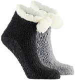 Apollo Chaussettes d'intérieur pour enfants - Lot de 2 - Noir/Gris - Taille unique