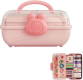 Merkloos Boîte de rangement pour accessoires capillaires - organisateur de nœuds pour cheveux pliable à trois couches avec boîte à outils verrouillable et poignée, organisateur de rangement de bijoux parfait pour les bandeaux et accessoires, idéal pour - Rose