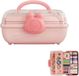Merkloos Boîte de rangement pour accessoires capillaires - organisateur de nœuds pour cheveux pliable à trois couches avec boîte à outils verrouillable et poignée, organisateur de rangement de bijoux parfait pour les bandeaux et accessoires, idéal pour - Rose
