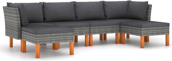 vidaXL 6-delige loungeset met kussens poly rattan grijs