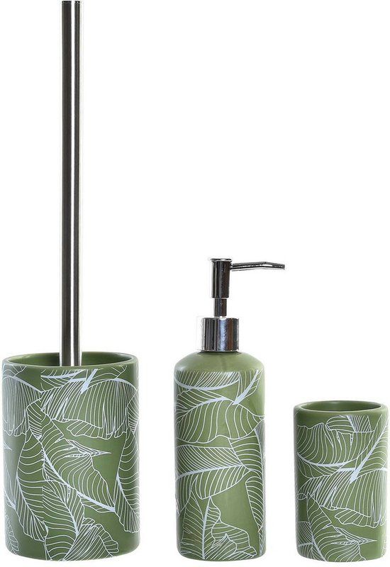 Items WC/Toiletborstel met zeeppompje/beker - flowers groen