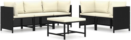 vidaXL 6-delige Loungeset met kussens poly rattan zwart