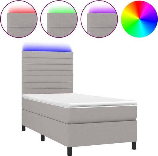 vidaXL Boxspring met matras en LED stof lichtgrijs 90x200 cm