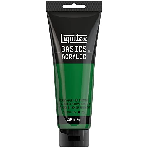 Liquitex 88700239 Basics enkelvoudig pigmenteerde acrylverf, kunstenaarspigmenten, lichtecht, medium viscositeit, goede kwaliteit, satijn finish - 250ml tube, Hooker’s Green Hue Permanent