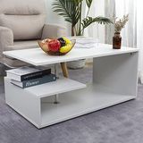 BAKAJI Salontafel wit woonkamer café PC deur side lounge bank dubbele plank en houtstructuur modern design 41 x 91 x 52,6 cm Home Office Decor