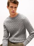 Tommy Hilfiger Heren Pullover Katoen Ronde Hals Lange Mouw Regular Fit Effen Grijs M