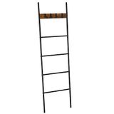 VASAGLE handdoekladder, met 5 niveaus, 44 x 160 cm, ruimtebesparend | Handdoekrek, ladderrek, metalen frame, 4 haken, industriële stijl, vintage bruin-zwart, BARNET Collectie LLS016B01