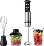 4-in-1 staafmixer met spatbescherming – multifunctioneel: 20 snelheden, messen van roestvrij staal, grijs, 23 x 24 x 28 cm, 220 V, 1200 W