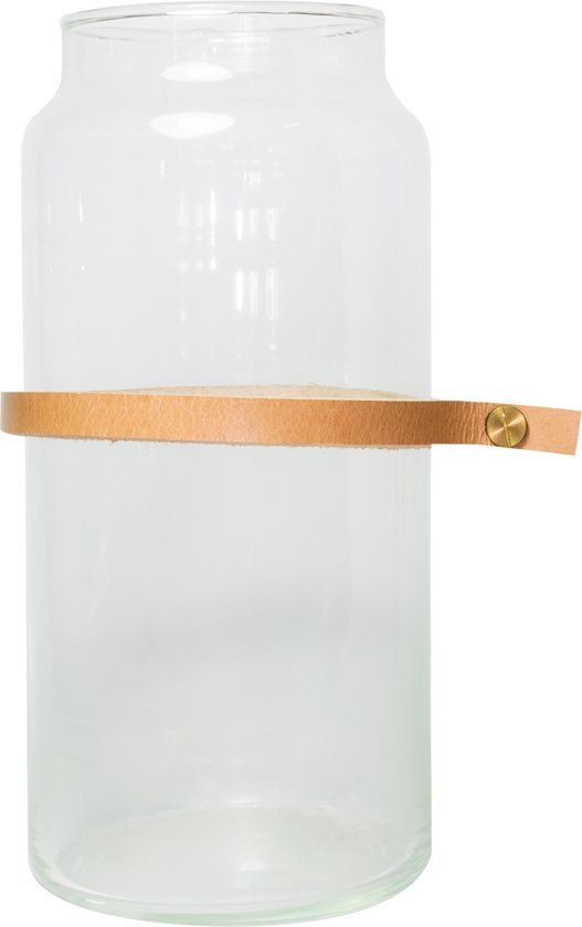 TAK Design Vaas Wrap Me Mini - Incl. Lederen Band - Glas - Ø10 x 20 cm - Bruin