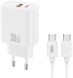 XO - Ultra krachtige GaN 2-in-1 Oplader USB-C + USB-A - 30W - Wit