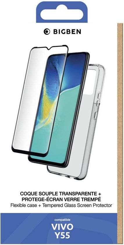 Bigben Connected, Hoesje geschikt voor Vivo Y55 5G - Set met Tempered Glass, Transparant