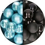 Decoris - Boules de Noël - 24 pièces - Mix Noir/Bleu Glace - 6 cm - Plastique