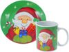 SIAKI Kerst servies setje - bordjes, beker - 2-delig - groen met kerstman - voor kinderen
