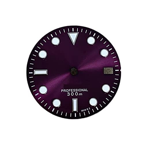 Youngran Sun Pattern Single Calendar 29mm Watch Dial Purple Dial Compatibel for NH35A / NH36 Beweging met groen lichtgevend leisurely