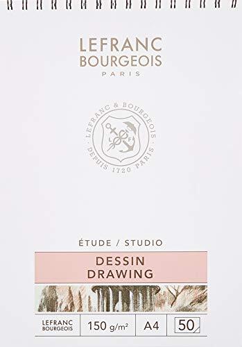 Lefranc & Bourgeois Lefranc Bourgeois 301335 Studio Zeichenblock 50 Blatt - A4, spiralgebunden,150 g/m², feinkörnige Oberfläche zum Zeichnen mit Bleistiften, Kreide, Kohle und anderen Trockentechniken
