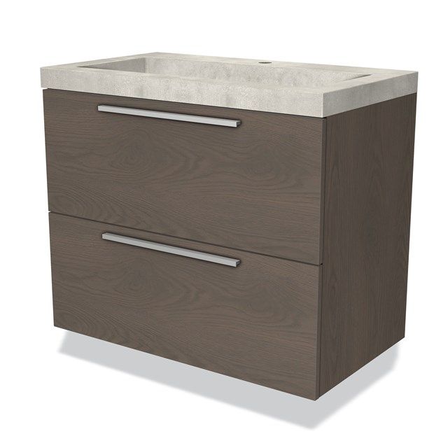Maxaro Badkamermeubel 80cm Modulo Donkerbruin Eiken 2 Lades Vlak Wastafel Beton Greige