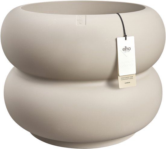 Elho Amber Roll Low 60 - Grote Bloempot voor Binnen & Buiten - 100% Gerecycled Plastic - Ø 59.9 x H 46.1 cm - Balanced beige
